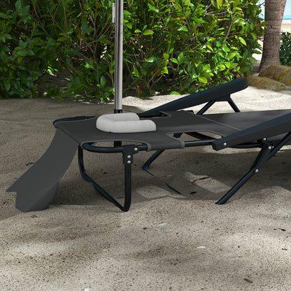 Outsunny Tumbona Plegable Con Orificio De Lectura 145x72x89 Cm Gris Oscuro_4