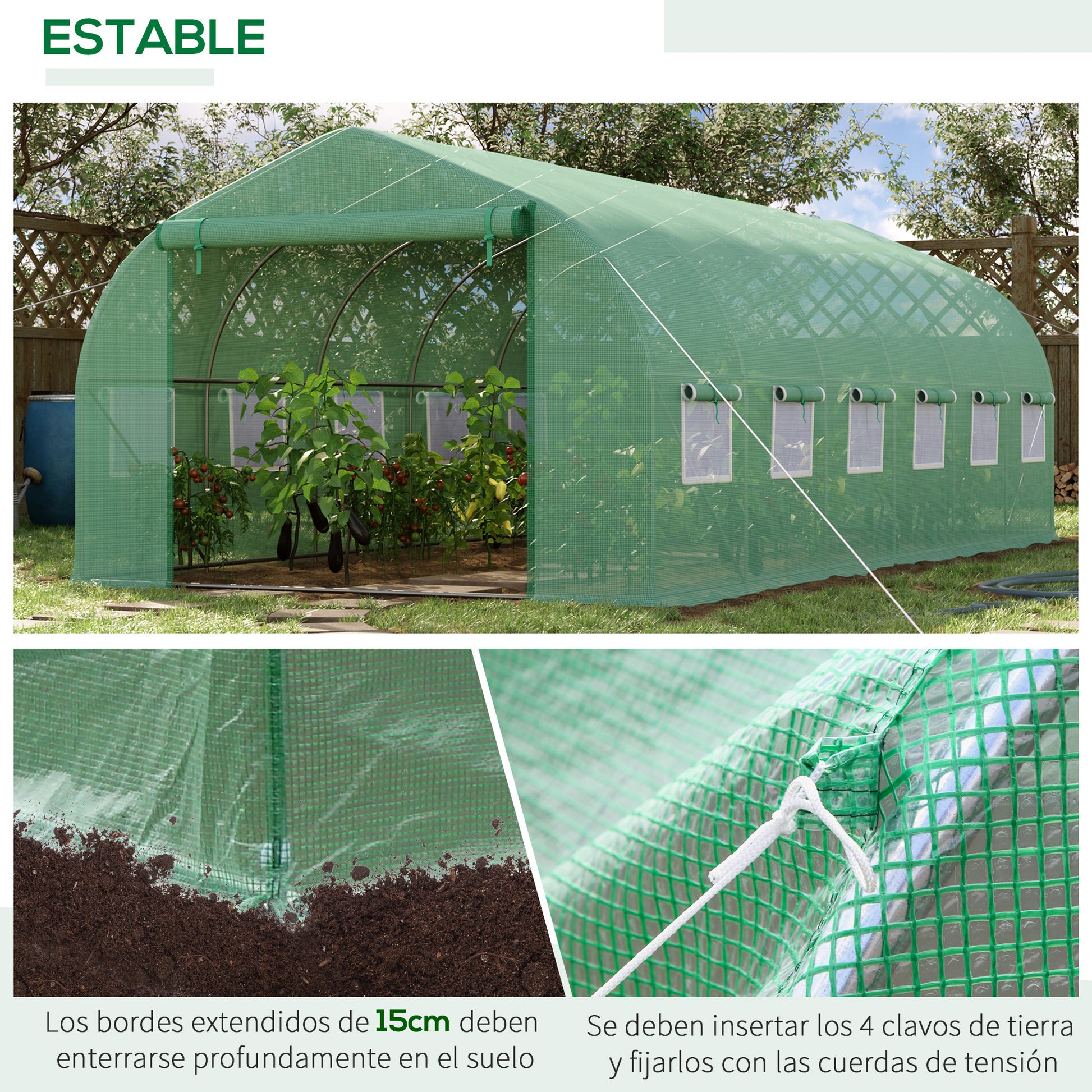 Homcom Invernadero De Túnel 595x300x200 Cm Con 12 Ventanas Y Puerta Enrollable_4
