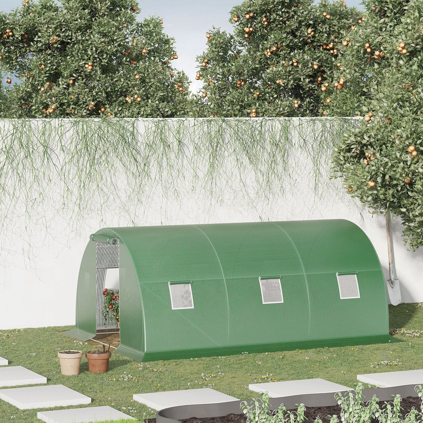 Outsunny Invernadero De Túnel 4,5x3x2 M Con Paredes Laterales Enrollables Verde_1