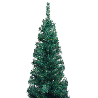 Vidaxl Árbol De Navidad Delgado Con Luces Y Soporte Pvc Verde 210 Cm_3