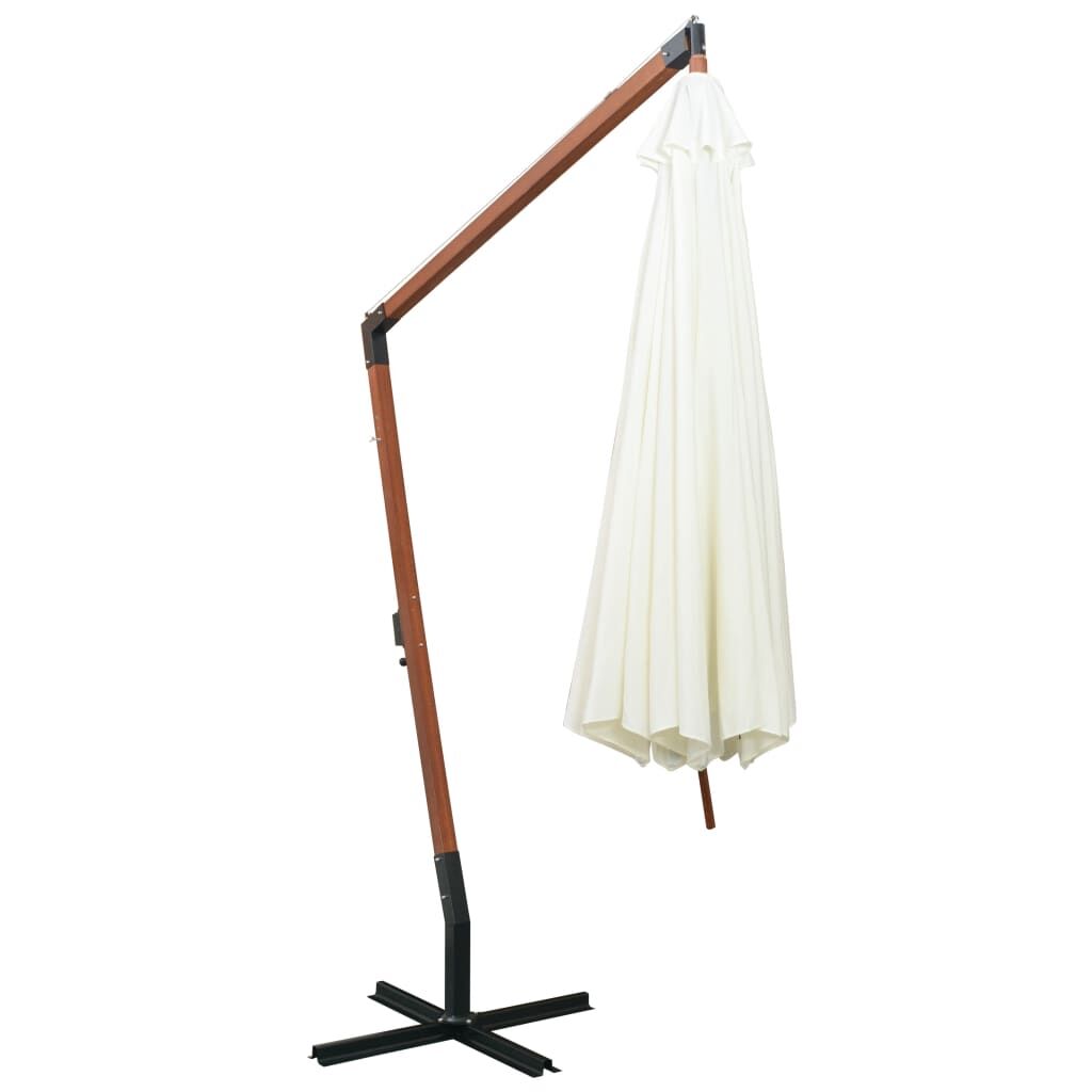 Vidaxl Sombrilla Colgante Con Palo De Madera Blanca 350 Cm_3
