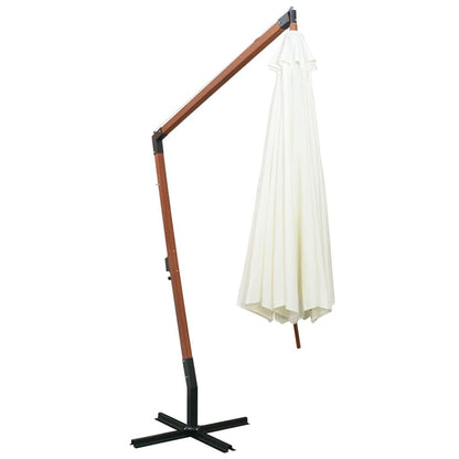 Vidaxl Sombrilla Colgante Con Palo De Madera Blanca 350 Cm_3