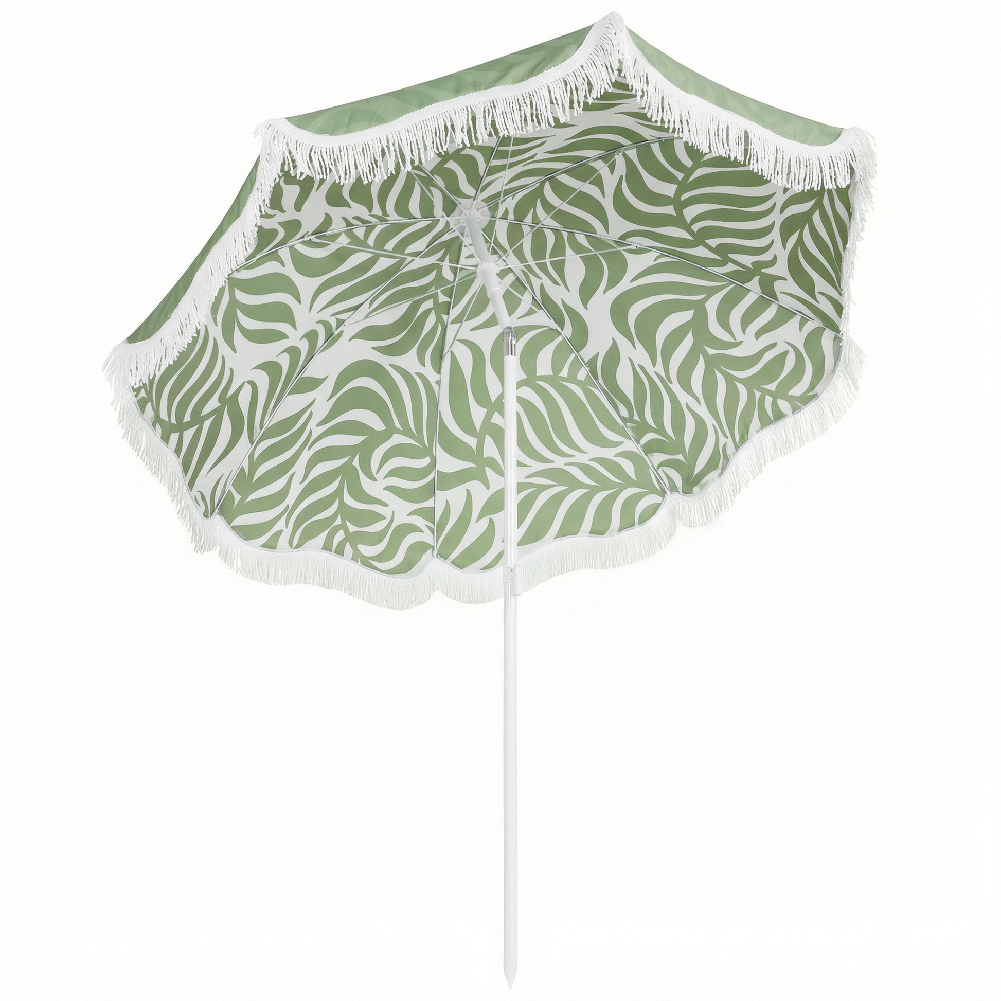 Outsunny Sombrilla De Playa Con Flecos Ø180cm Altura Ajustable Inclinación Verde_0