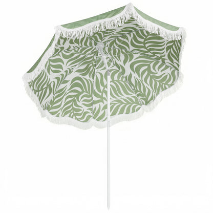 Outsunny Sombrilla De Playa Con Flecos Ø180cm Altura Ajustable Inclinación Verde_0