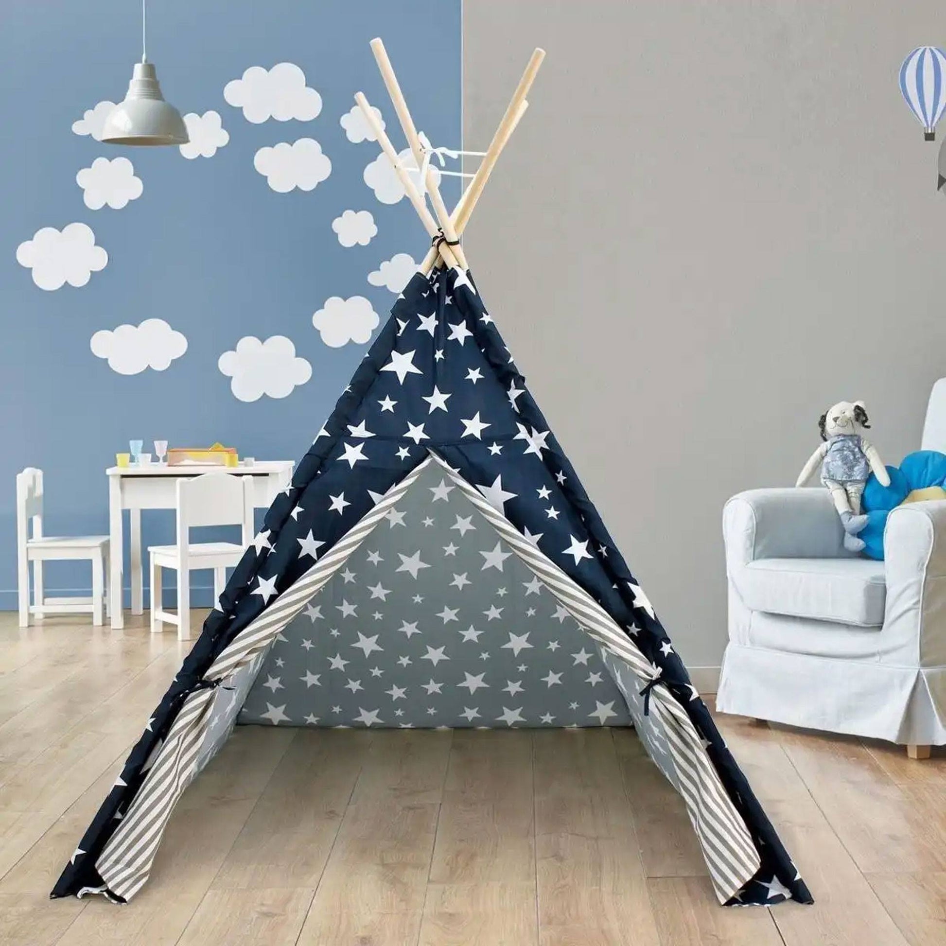 Well Home - Tipi De Poliéster Diseño De Estrellas Color Azul 103x103x160cm_3