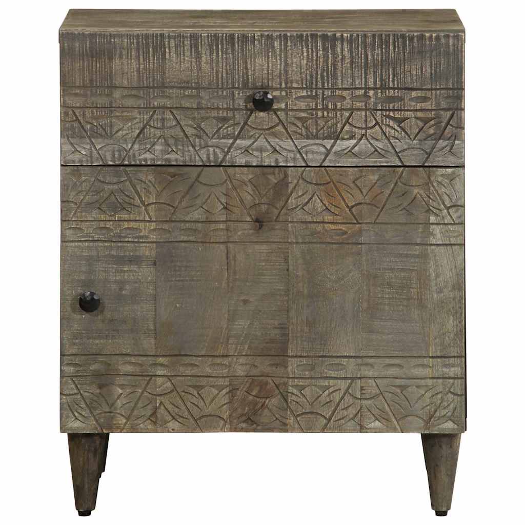 Mesita De Noche Madera Maciza De Mango Gris Claro 50x33x60 Cm_0