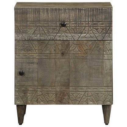 Mesita De Noche Madera Maciza De Mango Gris Claro 50x33x60 Cm_0