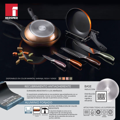 Bateria De Cocina 5 Piezas San Ignacio Cassel De Acero Inoxidable Con Juego De Sartenes (20/24 Cm) Bergner Neon Classic En Aluminio Forjado_4