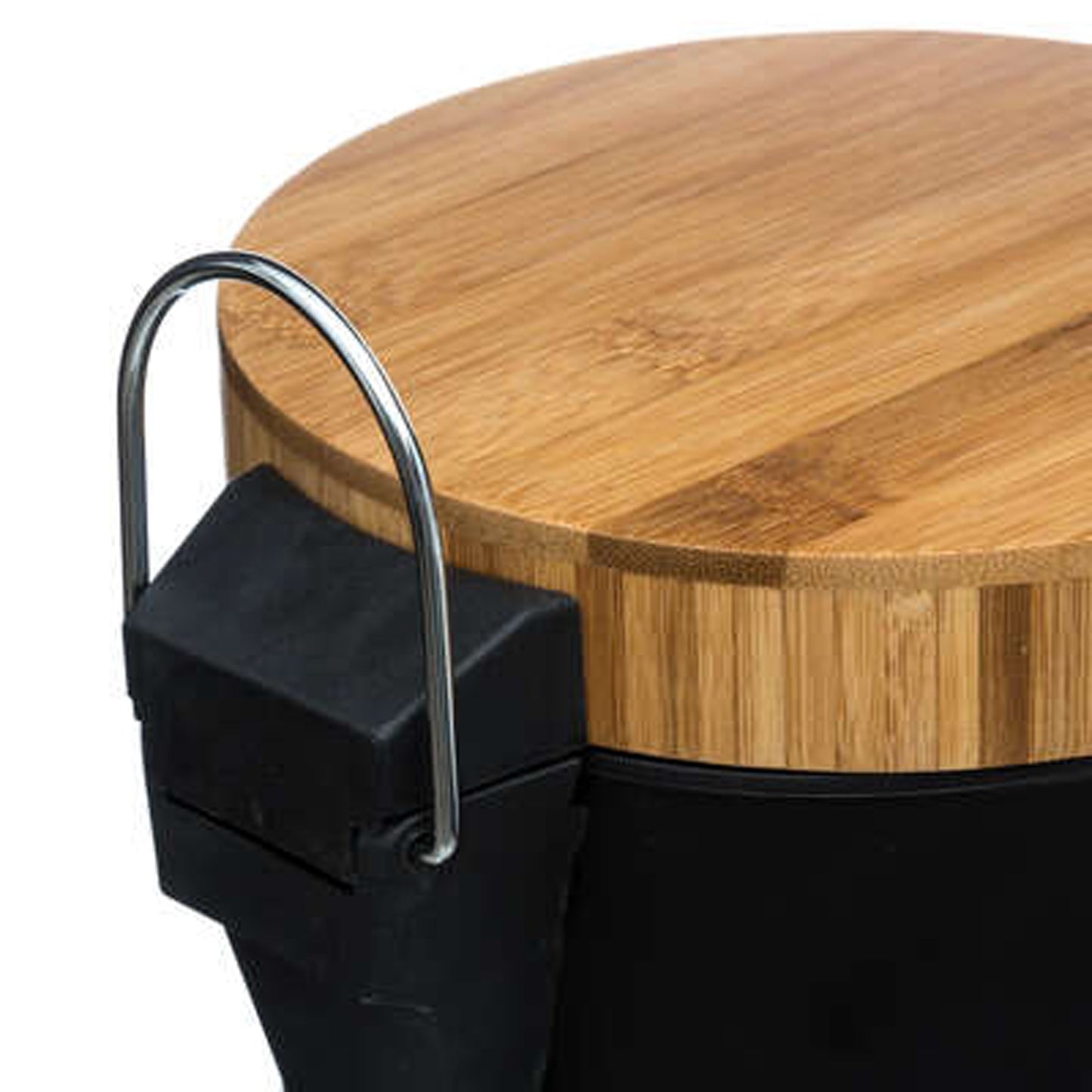Well Home Cubo Pedal 3l En Metal Y Bamboo Color Negro Ø25,5cm_3