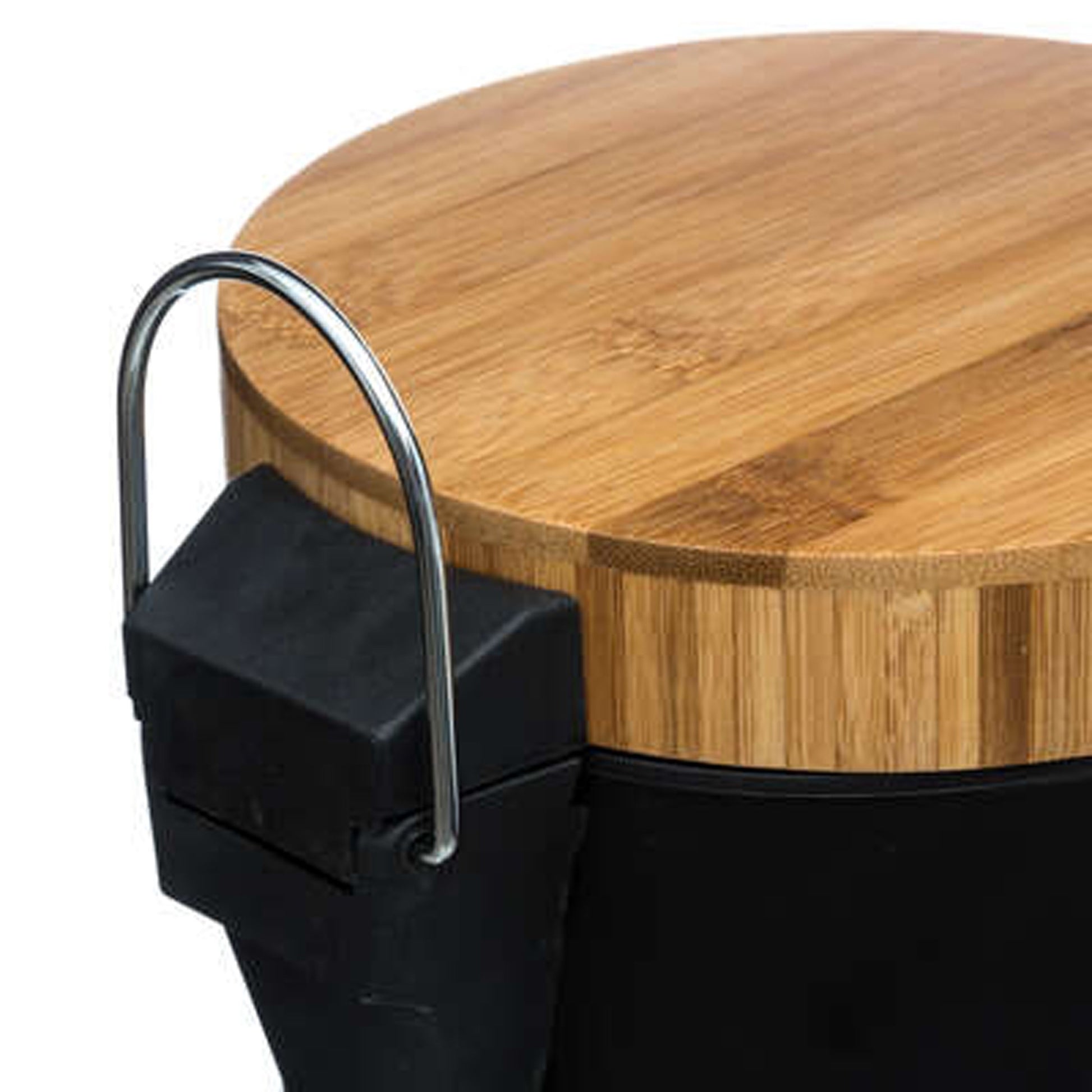 Well Home Cubo Pedal 3l En Metal Y Bamboo Color Negro Ø25,5cm_3