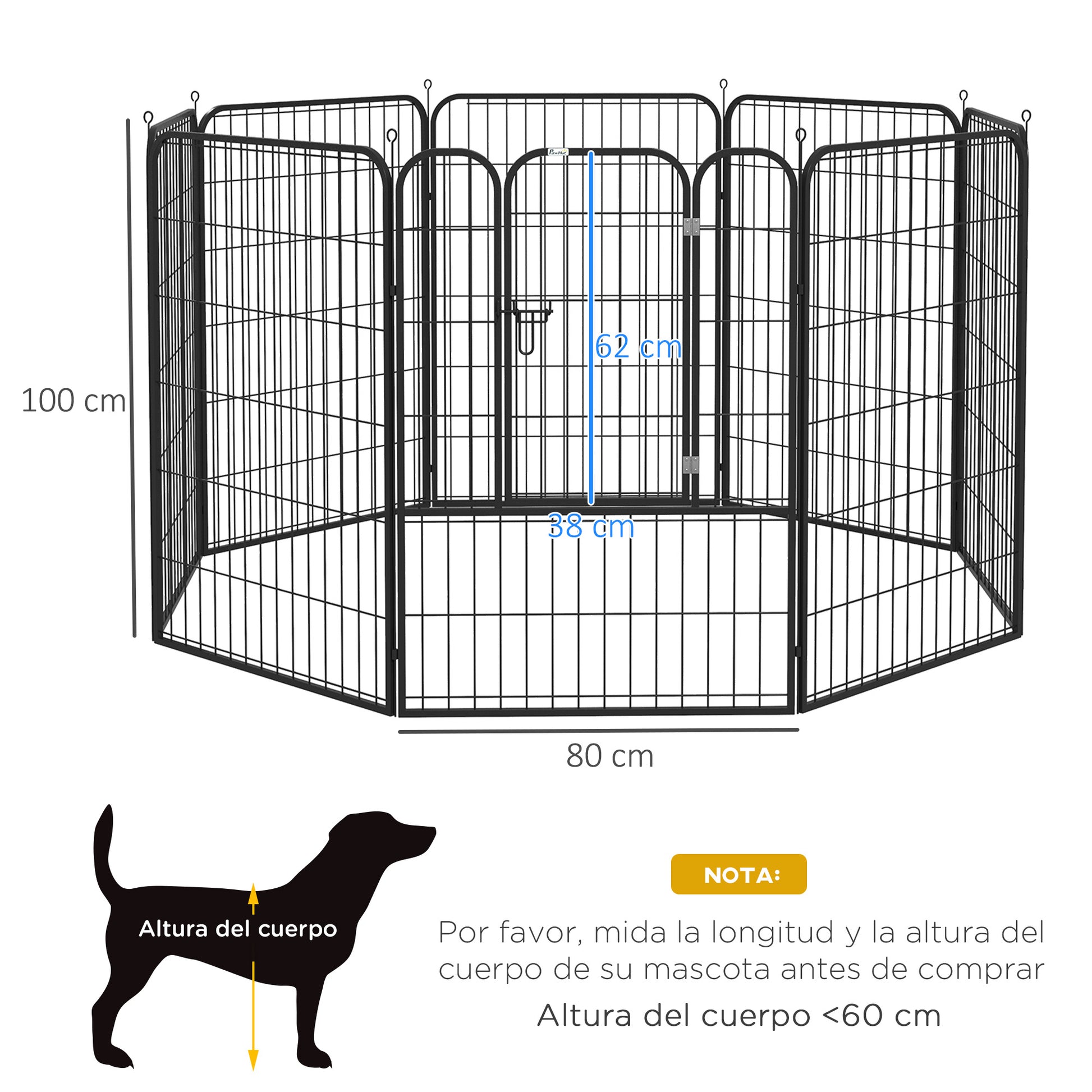 Pawhut Parque Para Mascotas 8 Vallas 80x100 Cm Corral Plegable Puerta Y Doble_2