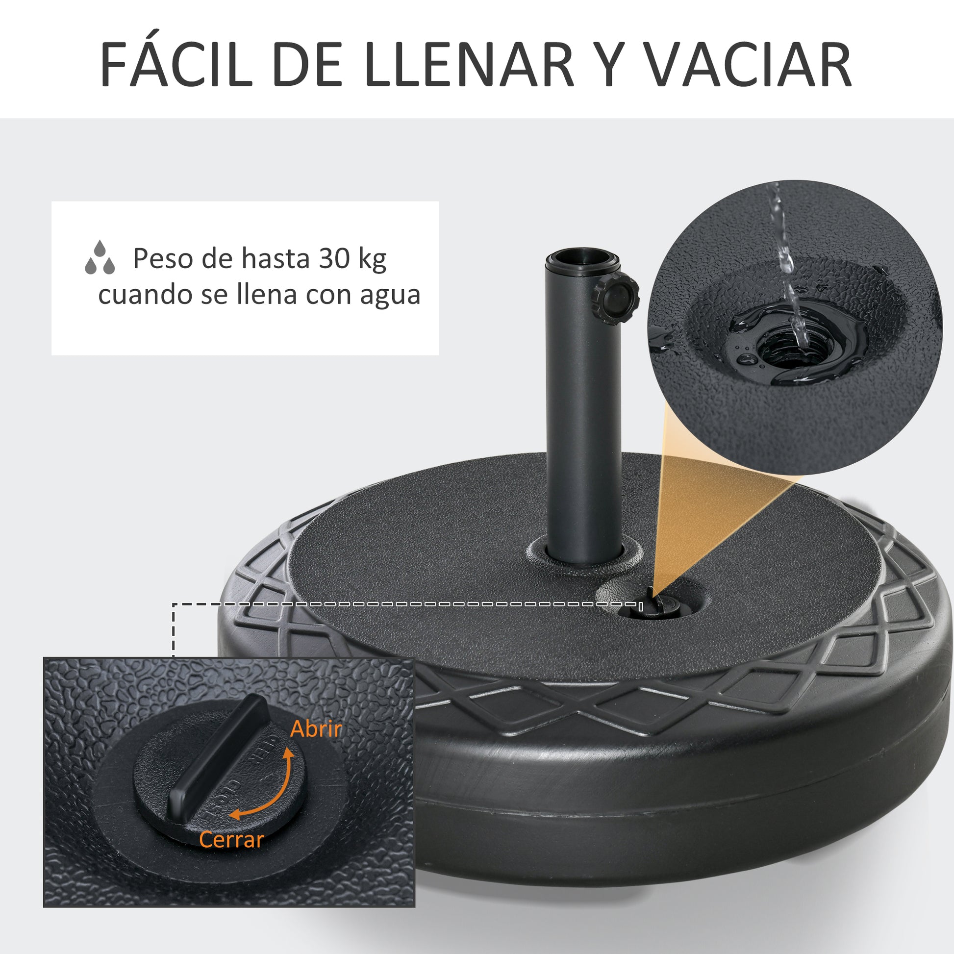 Outsunny Base De Sombrilla Redondo Rellenable De Agua 30kg Para Jardín Ø55x38 Cm_4