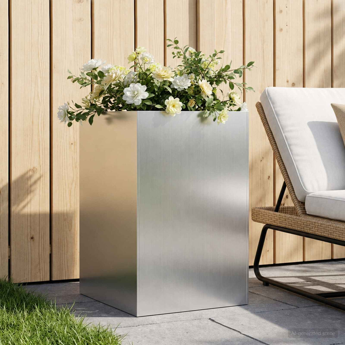 Macetero De Jardín Plateado 50 X 50 X 75 Cm Acero Galvanizado_1