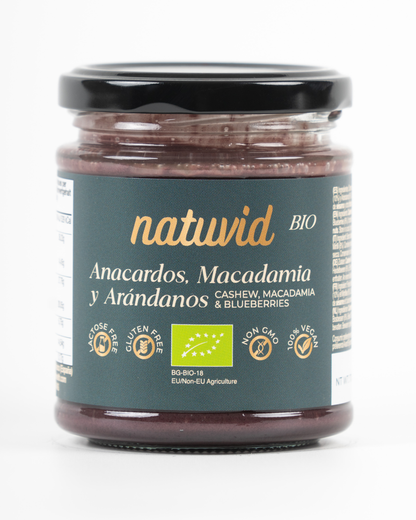 Crema de Anacardos, Macadamia y Arándanos BIO Natuvid (170g) | 100% Natural, Vegana, Sin Gluten y Sin Lactosa_0
