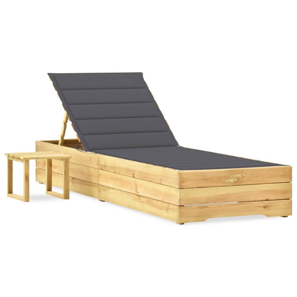Tumbona De Jardín Con Mesa Y Cojín De Madera De Pino Impregnada_0