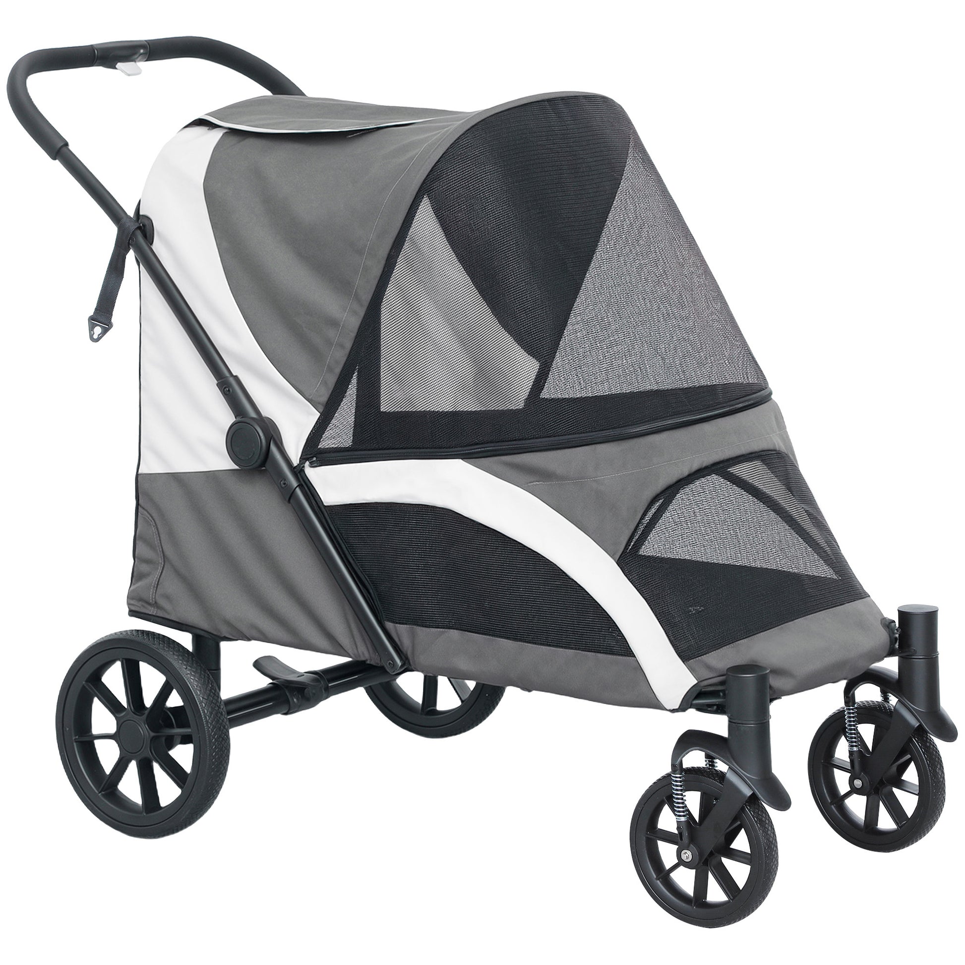 Pawhut Carrito Para Perros Plegable Con Ventanas 124x67x100 Cm Gris Oscuro_0