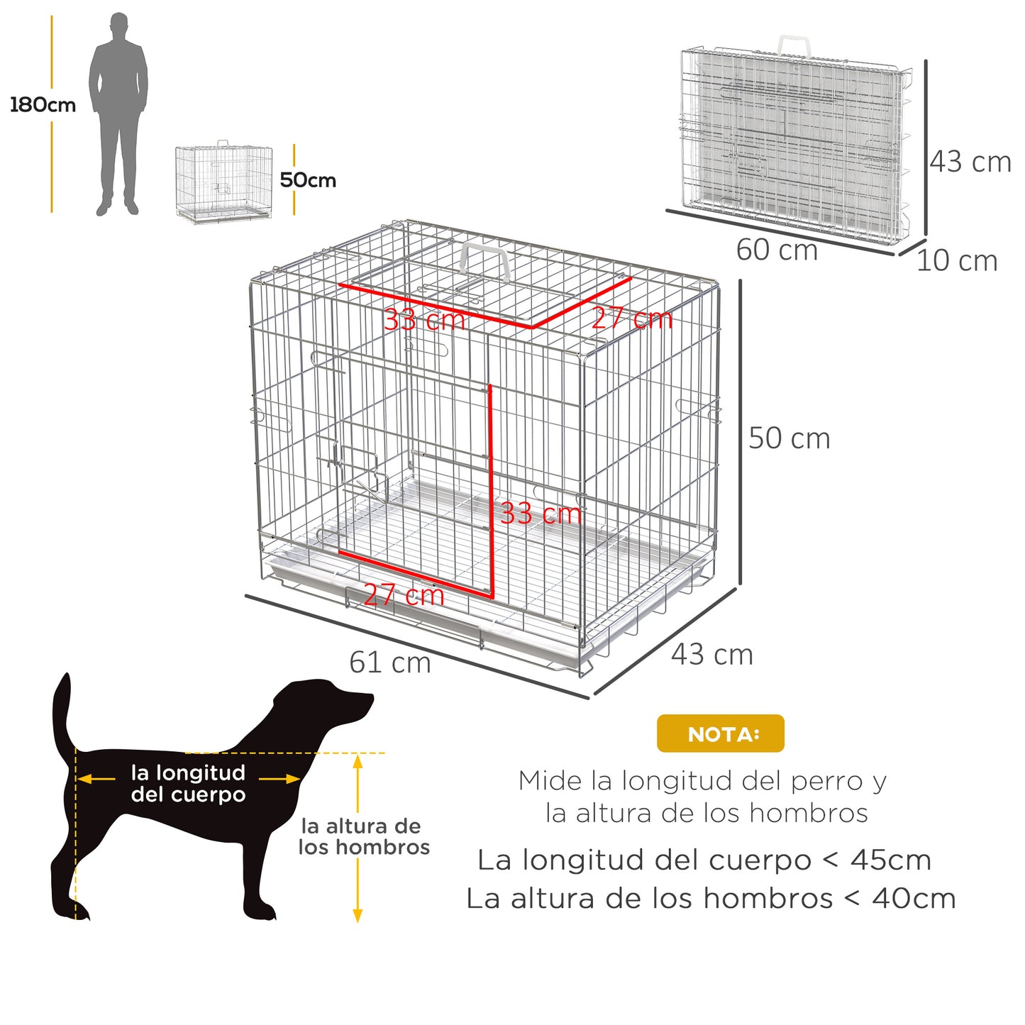 Pawhut Jaula Plegable Para Perros Con Bandeja Extraíble Y Puerta 61x43x50 Cm_2
