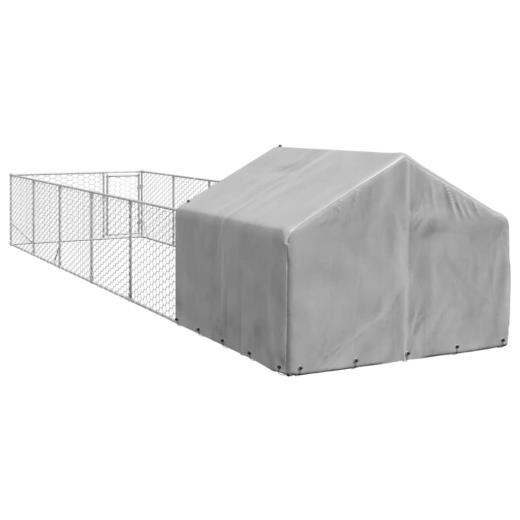 Caseta Perros Exterior Con Corral 8x2x1,5 M Acero Galvanizado_4