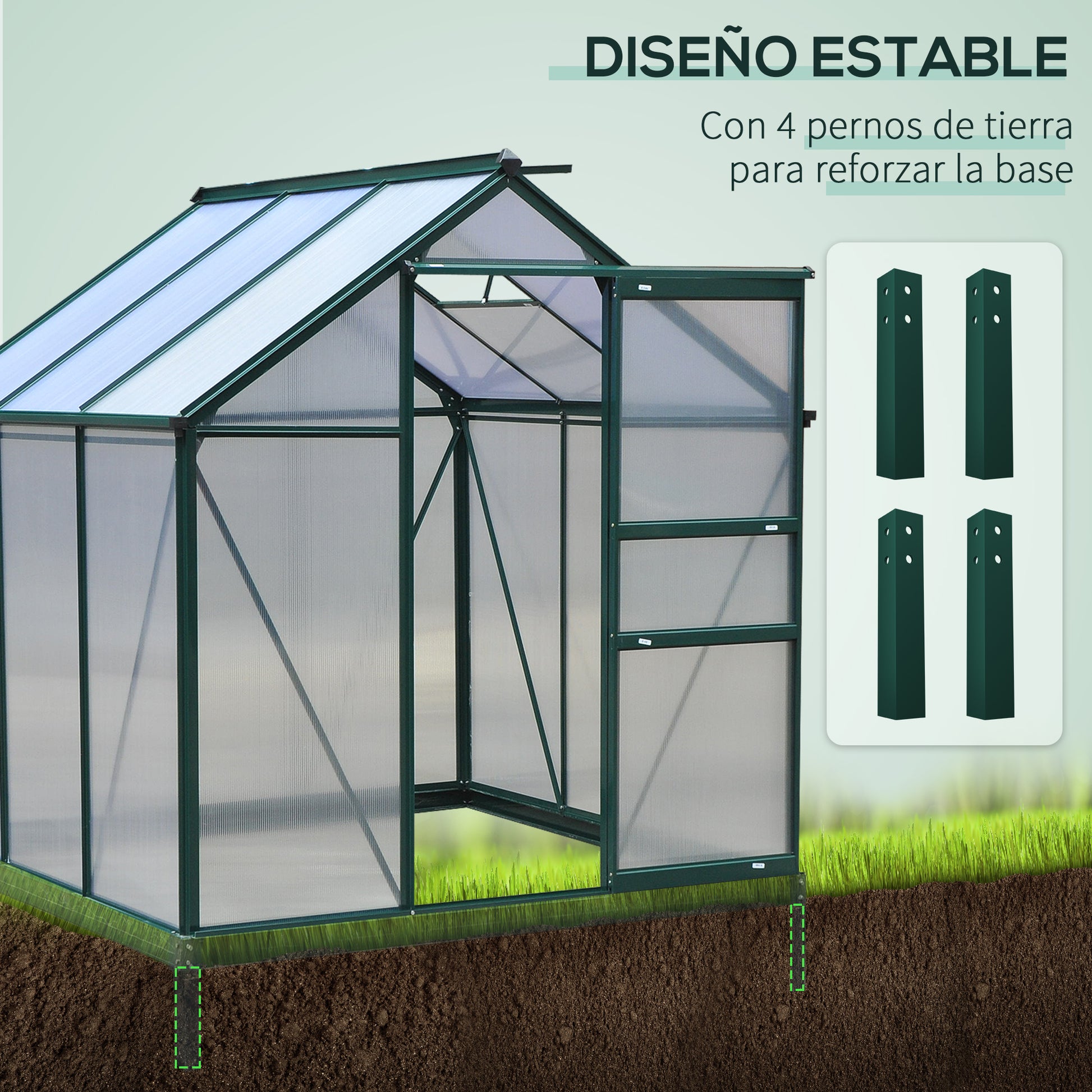 Outsunny Invernadero De Jardín 2x2 M Policarbonato Aluminio Protección Uv30_5