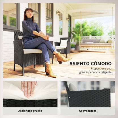 Outsunny Conjunto De Jardín De Ratán Sintético De 4 Piezas Negro Y Crema_3