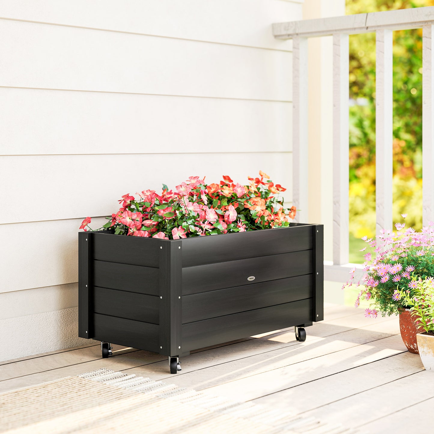 Outsunny Jardinera De Madera Con Ruedas Tela No Tejida 89x48x47 Cm Negro_4
