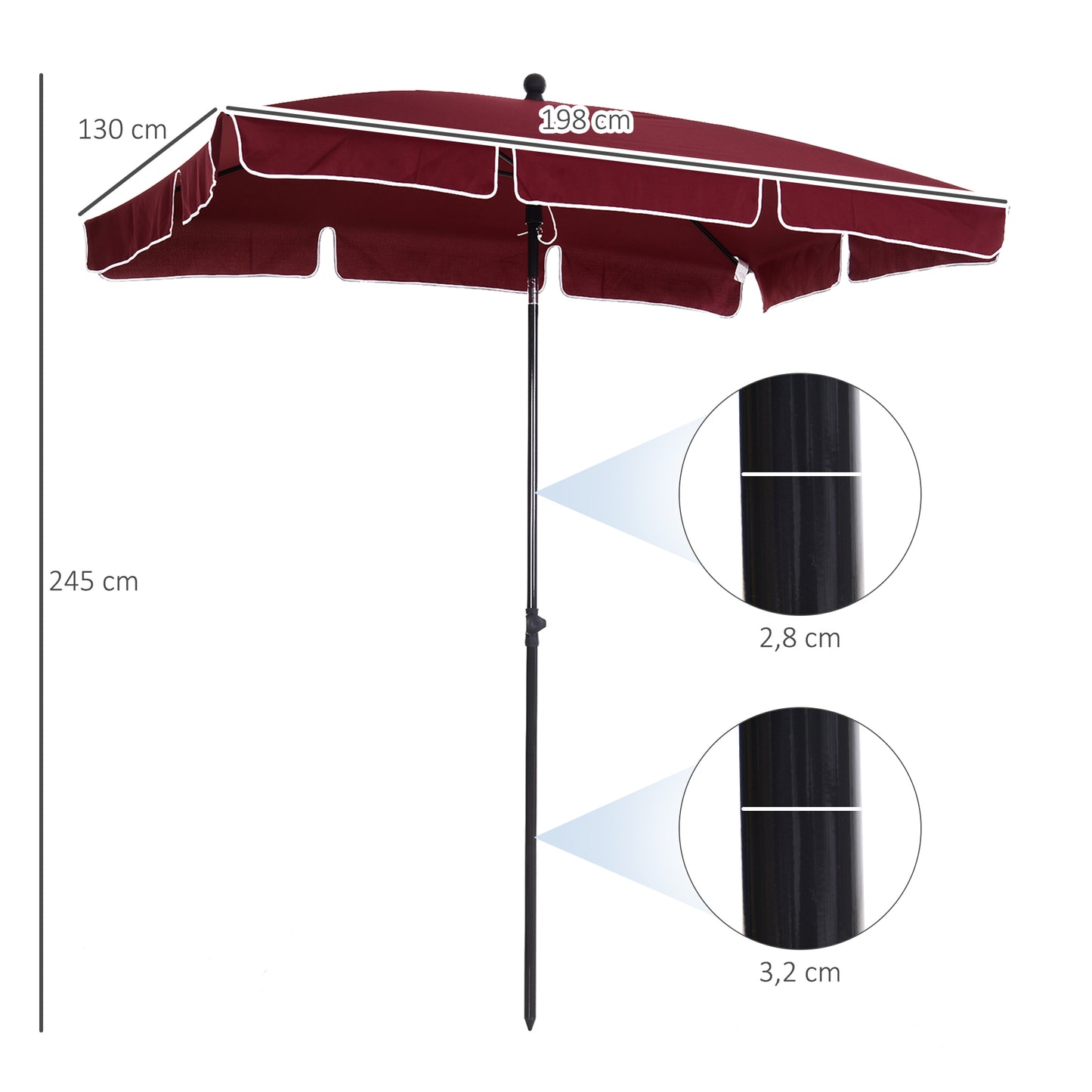 Outsunny Sombrilla De Jardín De Aluminio 198x130x245 Cm Rojo Vino_2