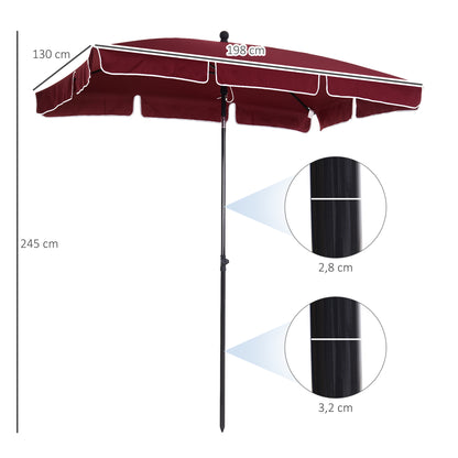 Outsunny Sombrilla De Jardín De Aluminio 198x130x245 Cm Rojo Vino_2