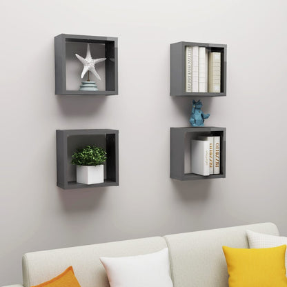 Estantes Cubo De Pared 4 Unidades Gris Brillo 30x15x30 Cm / Vetonek_1