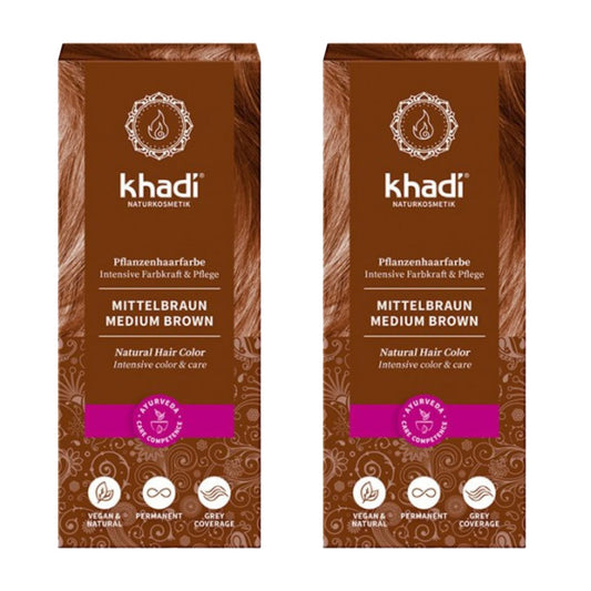 Pack 2x Tinte natural color castaño medio, Khadi, 100 g