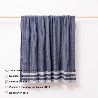 Manta Punto De Ochos 140x190cm 100% Acrílico 200gsm Azul Con Rallas Grises Scalpers Home_3