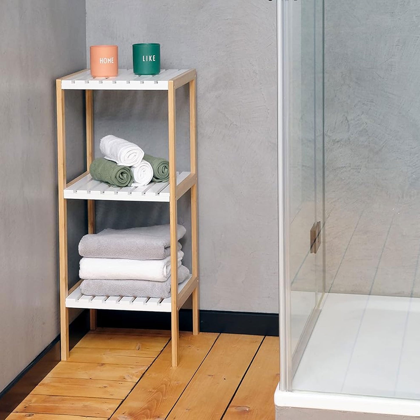 Well Home Estantería De Baño Con 3 Estantes En Mdf Y Patas De Bambú H.79cm