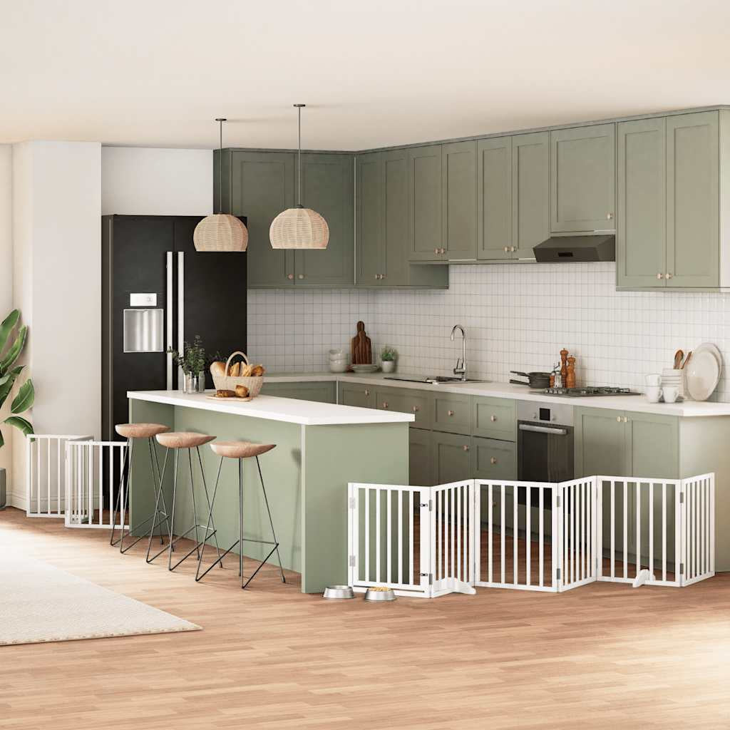 Vidaxl Puerta Para Perros Plegable 9 Paneles Madera Álamo Blanca 450cm_1