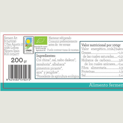 Kimchi Mediterráneo Eco Sin Pasteurizar Ferment Art 200 Gr