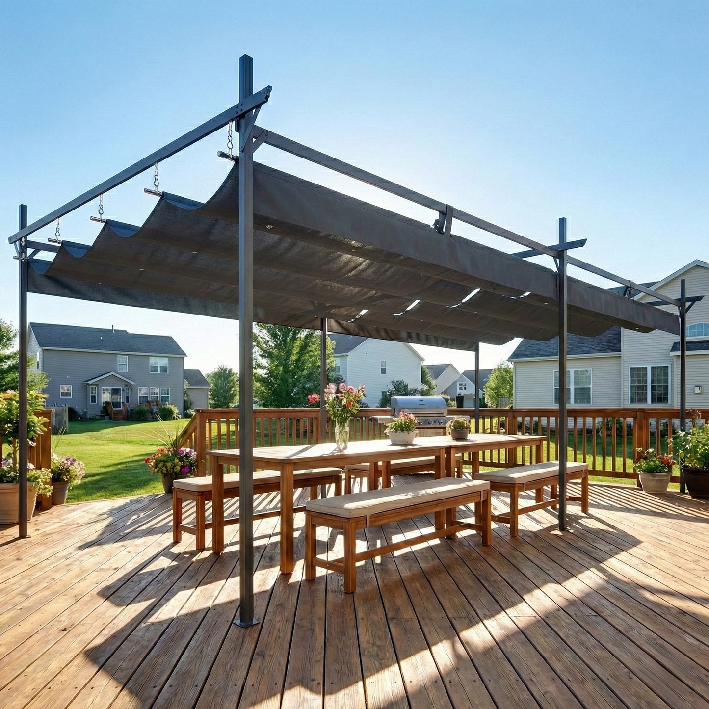 Outsunny Pérgola De Jardín 6x3 M Con Techo Retráctil Upf30+ Gris Oscuro_1