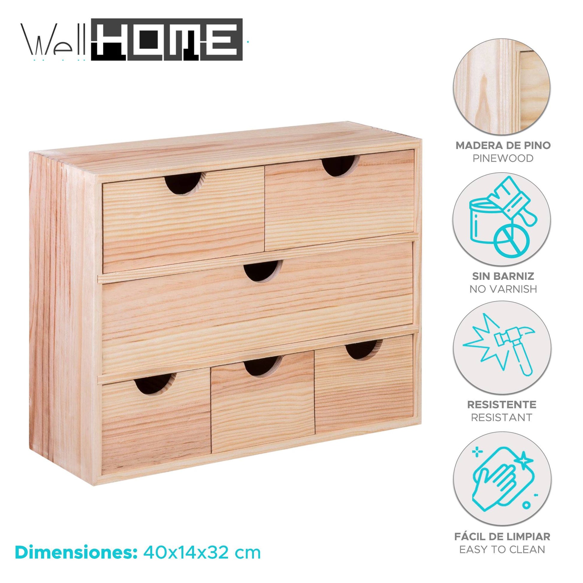 Well Home - Miniblock 6 Cajones Multi En Madera De Pino