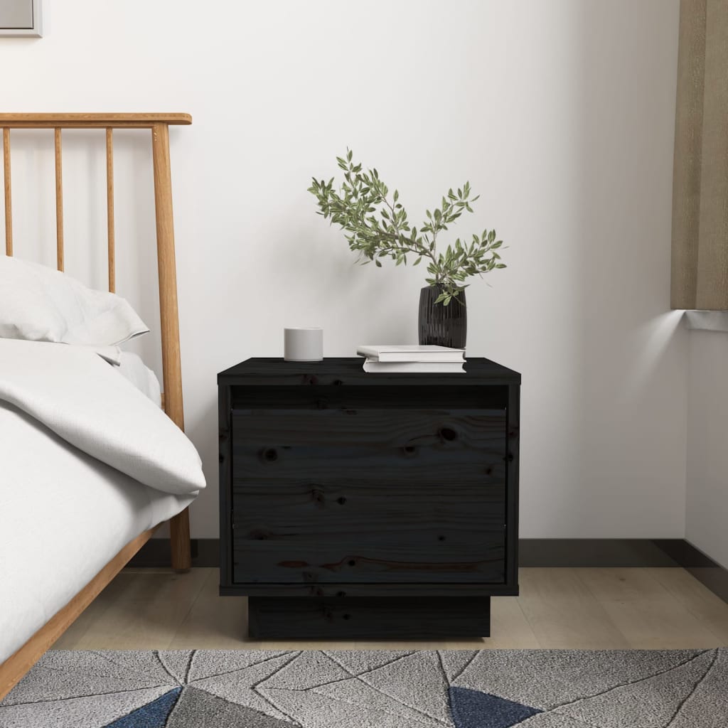 Mesitas De Noche 2 Uds Madera Maciza De Pino Negro 35x34x32 Cm_1