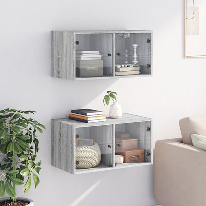 Mueble Pared Puertas De Vidrio 2 Uds Gris Sonoma 68,5x37x35 Cm_2