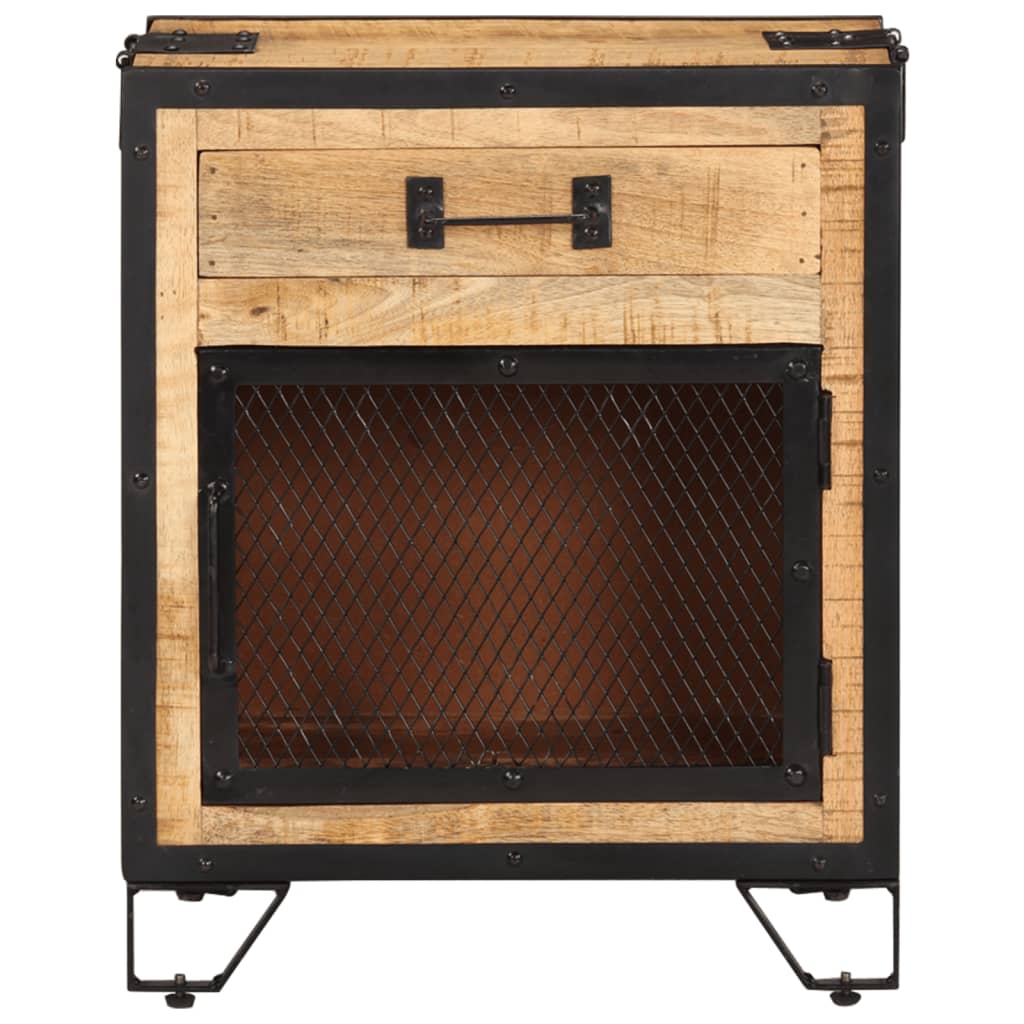 Mesita De Noche Madera Maciza De Mango Sin Tratar 43x30x51 Cm_1