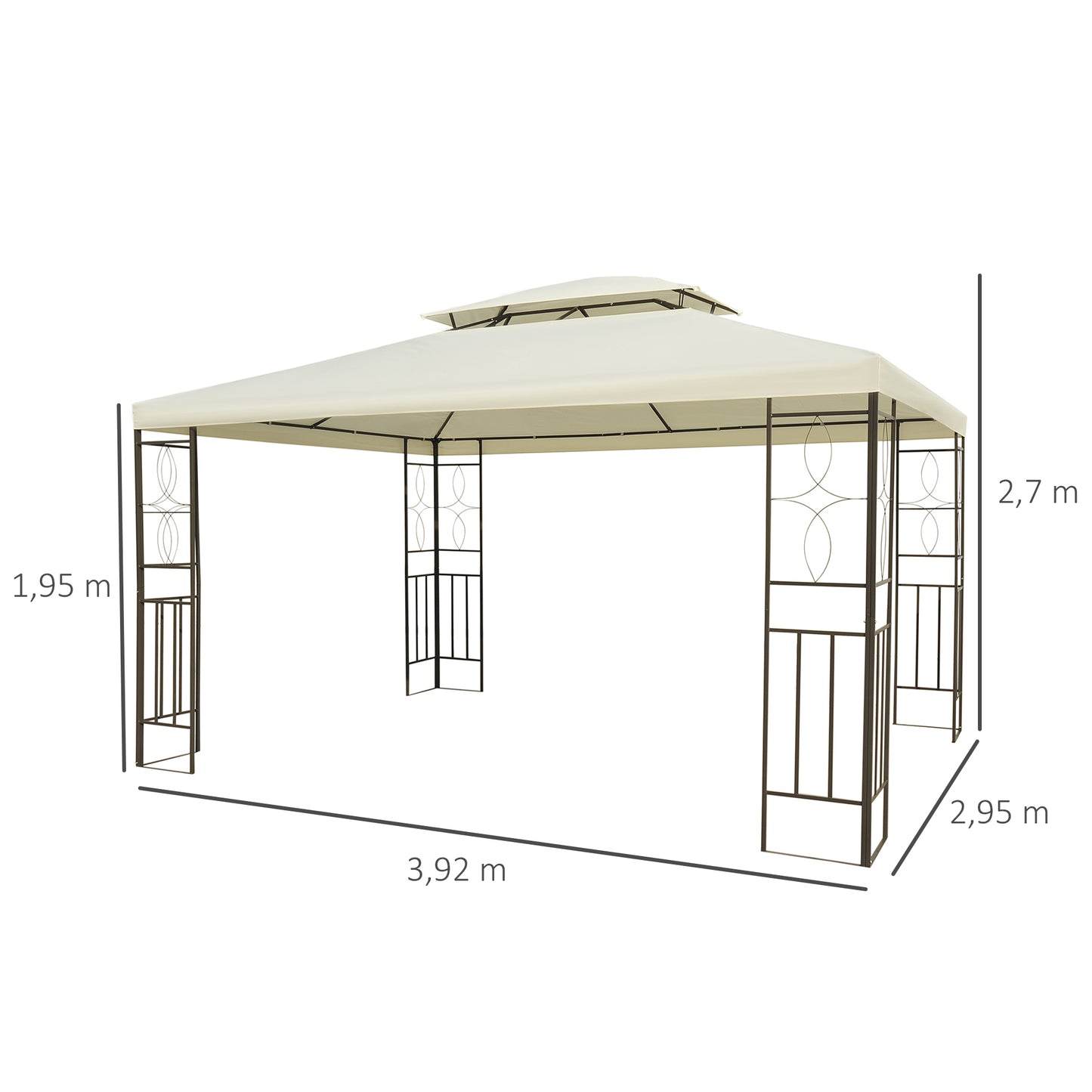 Outsunny Carpa 3x4m Estructura Metal Gazebo Cenador Mirador 12m2 Color Crema_2