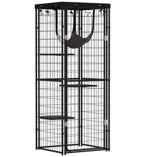 Pawhut Jaula Para Gatos Para Exterior E Interior Con Cubierta Impermeable Negro_0