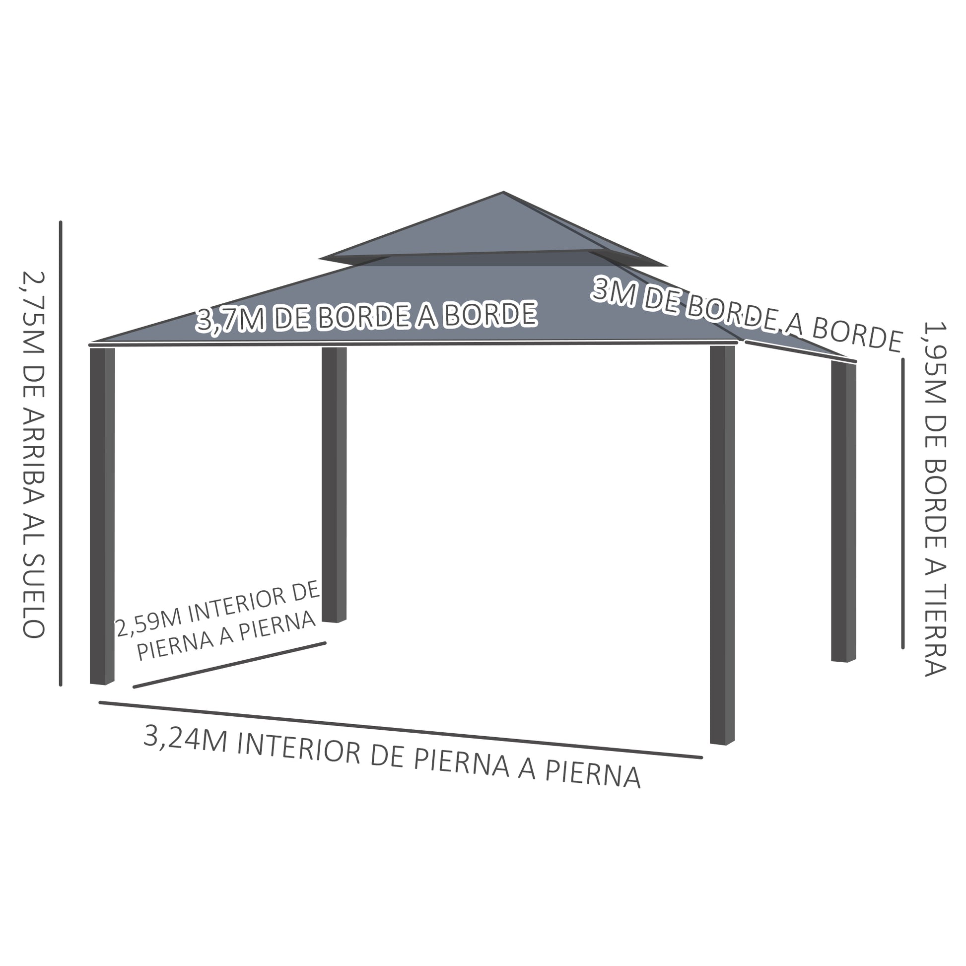 Outsunny Cenador De Jardín 370x300x275 Cm Con 4 Paredes Laterales Beige_2