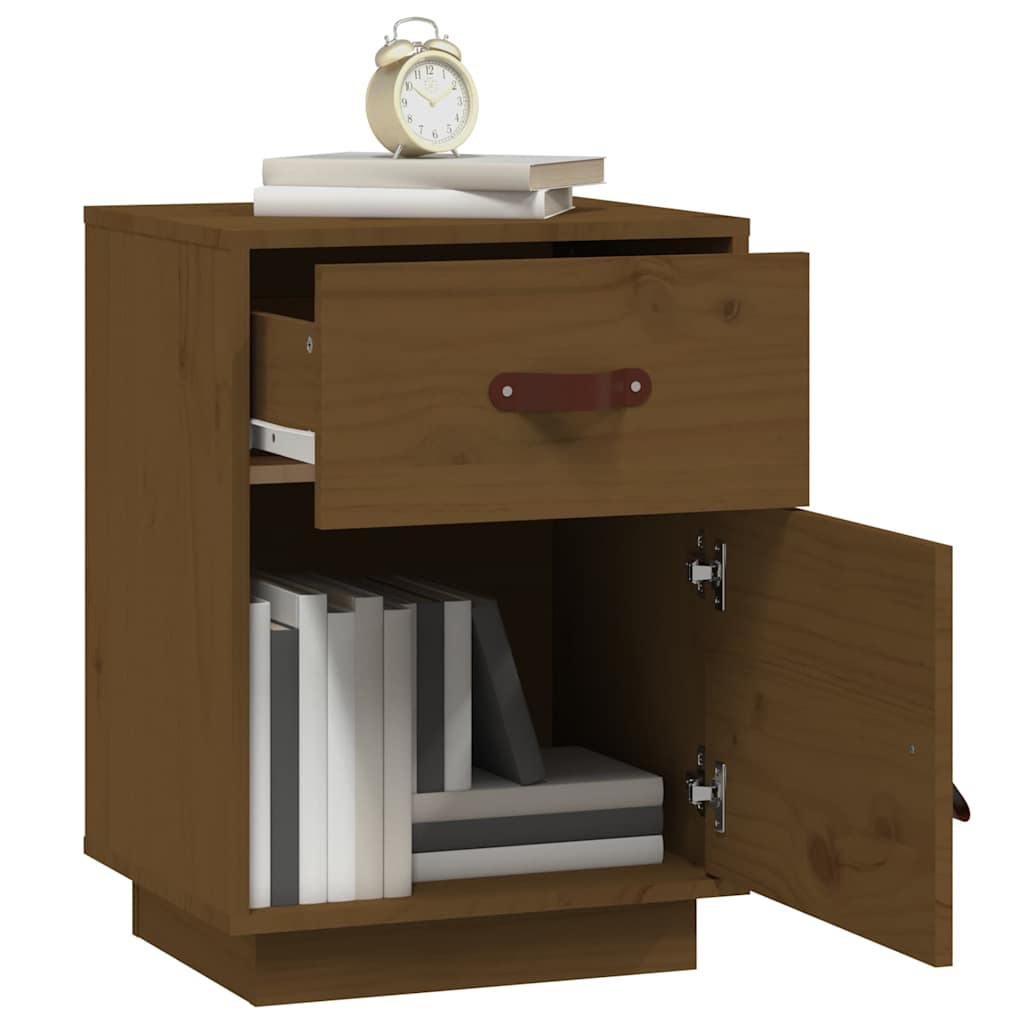 Mesita De Noche Madera Maciza De Pino Marrón Miel 40x34x55 Cm_2