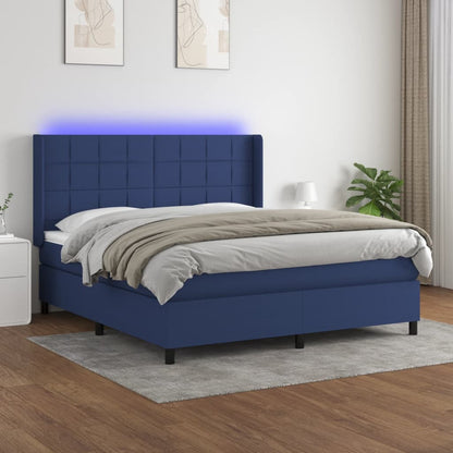 Cama Box Spring Colchón Y Luces Led Tela Azul 180x200 Cm / Vetonek_0