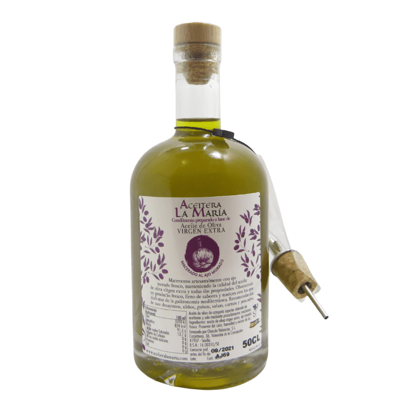 Aceite De Oliva Virgen Extra Macerado Al Ajo Morado 50 Cl Con Vertedor Metálico