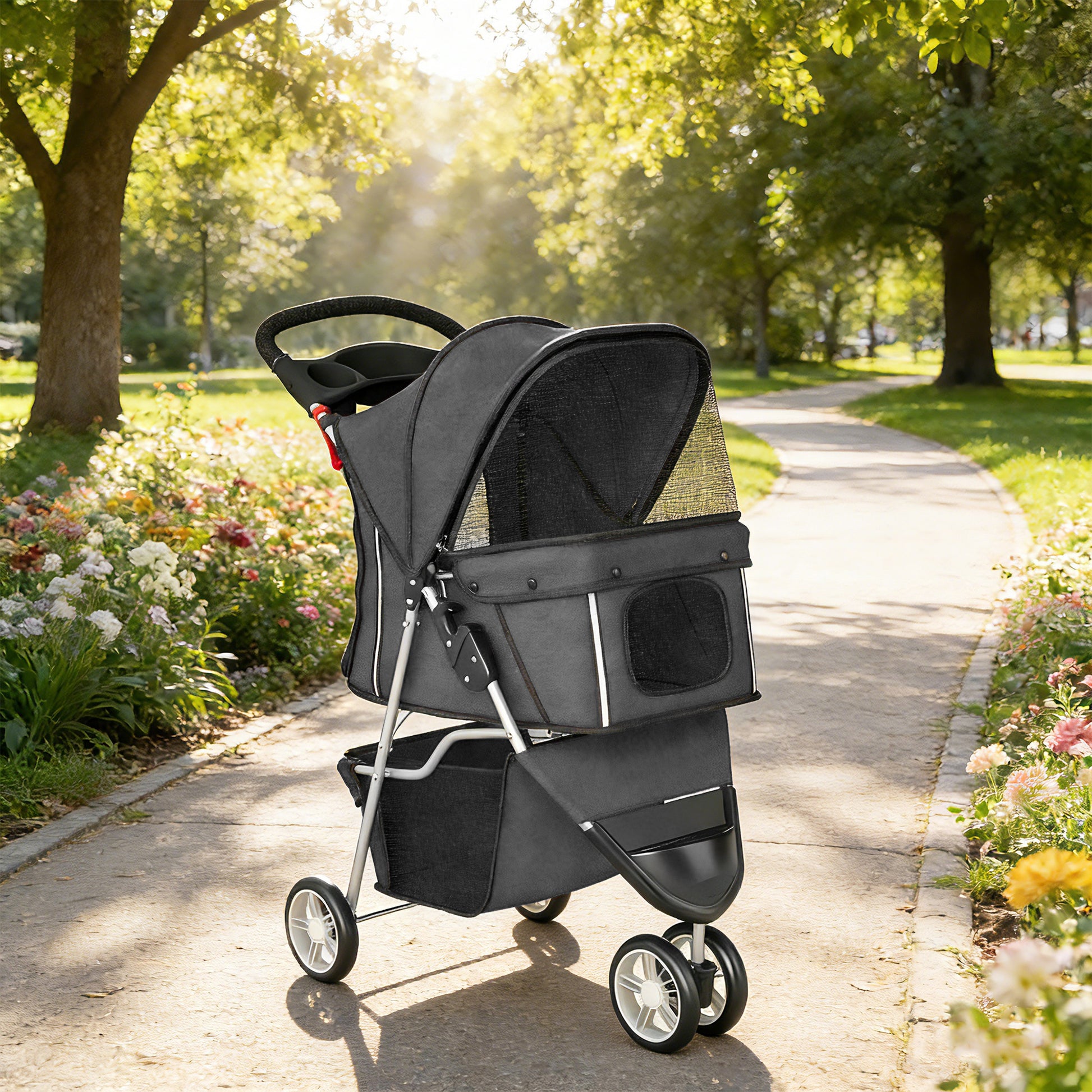 Pawhut Cochecito Para Perros Plegable Con Cesta De Almacenaje 77x44x102 Cm Gris_1