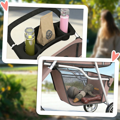 Pawhut Cochecito Para Perros Plegable Con Cesta De Almacenaje 77x44x102 Cm Café_3