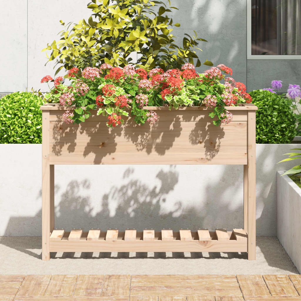 Jardinera Con Estante Madera Maciza De Pino 111,5x34,5x81 Cm_2