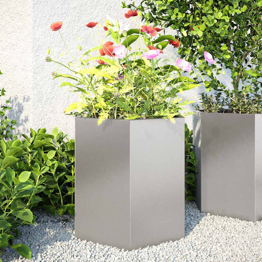 Jardineras Hexagonales 2 Uds Acero Inoxidable 46x40x45 Cm_1