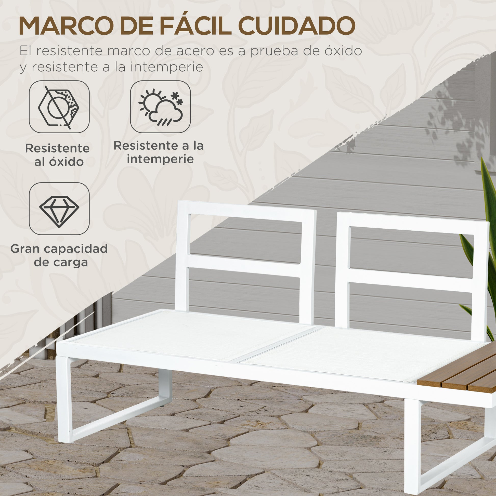 Outsunny Conjunto De Muebles De Jardín 4 Piezas Incluye 3 Sofás Crema_3