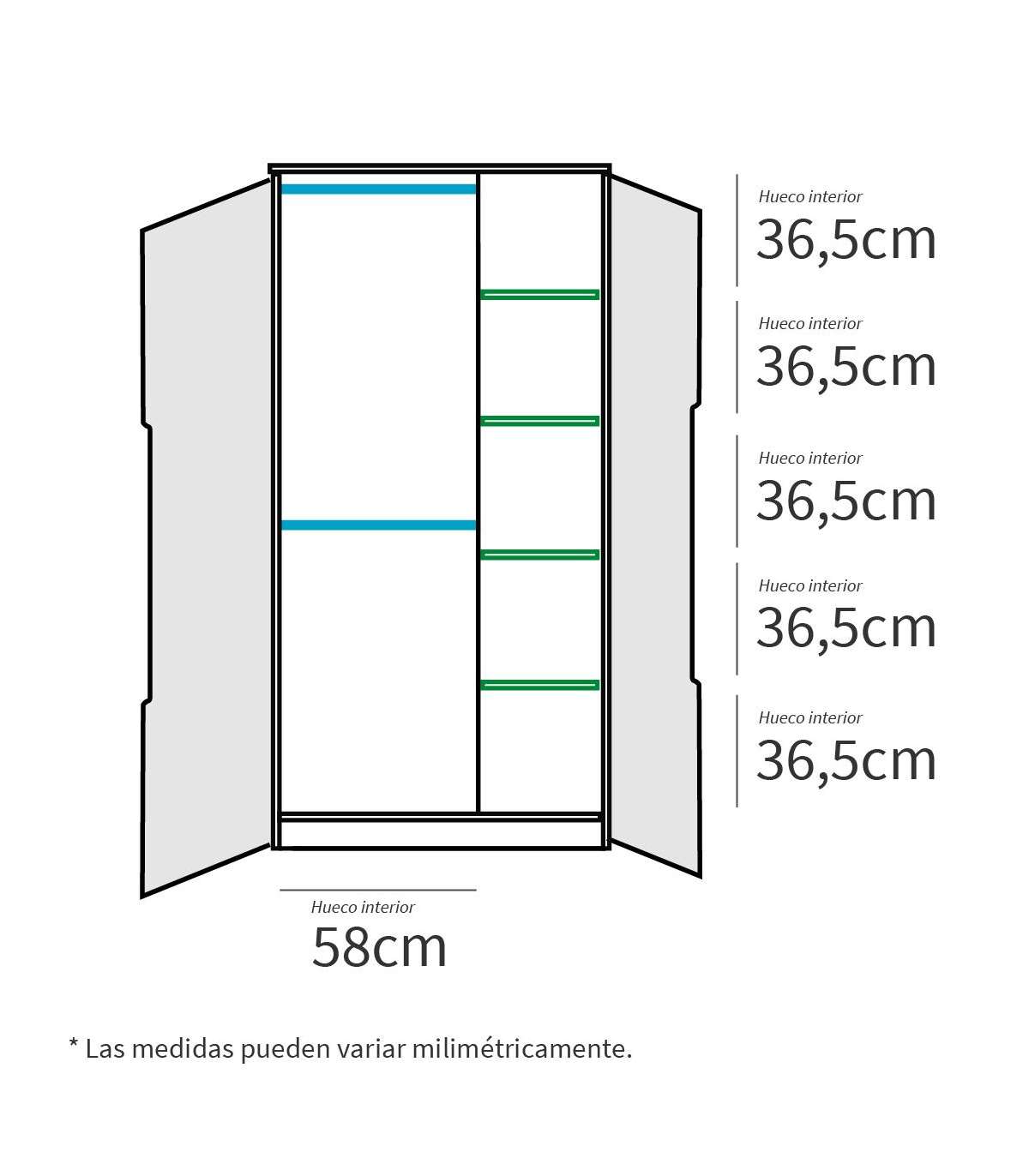 Armario Ropero 2 Puertas Abatibles Noa Acabado Roble Gold, 100cm(ancho) 200cm(altura) 57cm_4